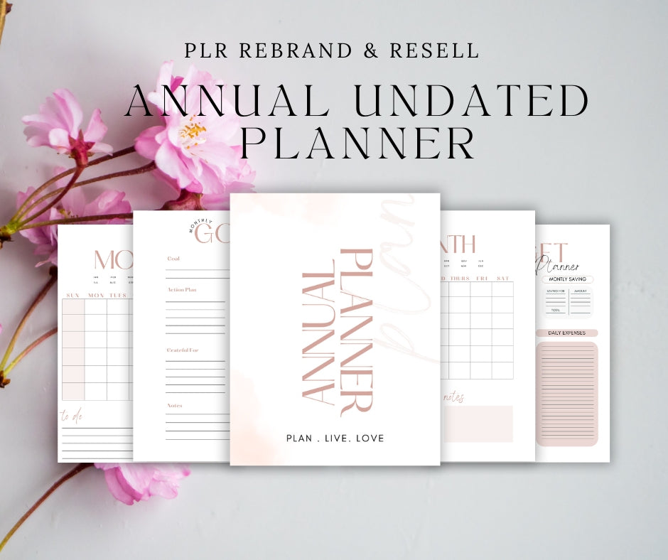 "Pink Undated Annual Planner" PLR Canva Template (8.5"X11)